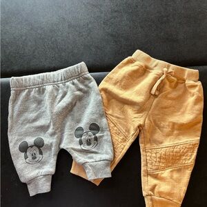 0-3M & 3-6M Mickey Mouse Kids Jogger Pants Set - Gray and Tan